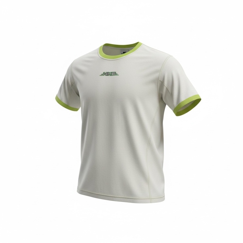 Nike Mens V Neck T Shirt White Neon Green Trim Big Logo Size XL Made in USA 90s